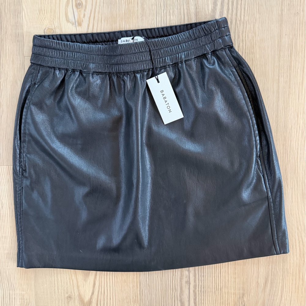 Babaton Black Vegan Leather Leather Skirt NWT